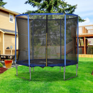 Trampolin med sikkerhedsnet Ø244 cm til indendørs og udendørs brug, egnet til børn og voksne, stål op til 113,6 kg