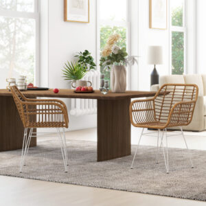 Sæt med 2 køkkenstole i boho-stil, PE-rattan, 56 x 60 x 79 cm, natur + hvid
