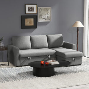 Hjørnesofa med sovefunktion, opbevaring, hjørnesofa med sengekasse, chaiselong, sovesofa, stof, L-formet, hør, berøring, lysegrå, 211,5 x 146 x 85 cm