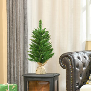 Mini juletræ med kunstig sne, 60 cm højt, med cementfod, flerfarvet