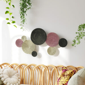 Vægdekorationssæt i skivedesign, 8 metalskiver, alsidig, flerfarvet