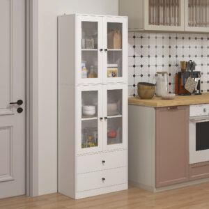 Køkkenskab, Højskab med Skuffe, Justerbare Hylder, Køkkenbuffet med 2 Rum til Stue, Spisestue, 59 x 30 x 170 cm, Hvid