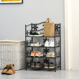 Lille skoreol pladsbesparende blomsterreol plantetrappe stående hylde stativ 4 niveauer metal sort 59,5 x 30 x 92 cm