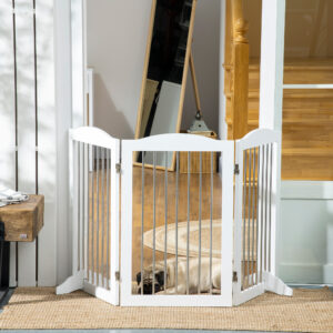 Hundebarrier Sikkerhedslåge Foldbar Hundegitter Stativ 3 Paneler Trappegitter Hvid 154x30x80cm