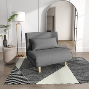Lille Enkelt Sovesofa, Klapsofa med Justerbart Ryglæn, Skandinavisk Stil, Grå, 95x95x80cm