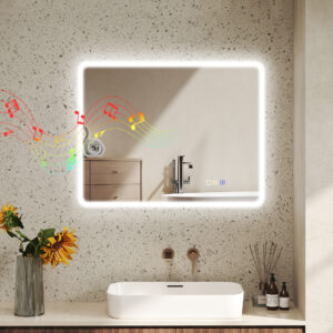 Badeværelsesspejl LED Bluetooth 70 x 90 cm Touch-afbryder Lysjusterbar 3 farver Anti-dug Memory Sølv