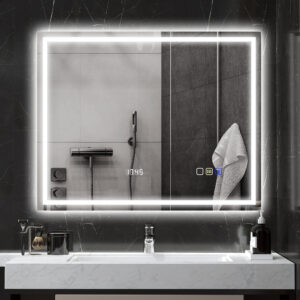 Badeværelsesspejl LED Bluetooth 80 x 100 cm Touch-afbryder Justerbar belysning 3 farver Anti-dug Memory Sølv