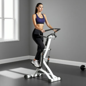 Stepper med styr, fitnessmotionscykel med LCD-skærm, motionscykel med 12 modstandsniveauer, sort + sølv, 80 x 61 x 134 cm