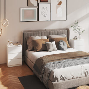 Natbord, Sæt med 2 Sideborde med 3 Skuffer, Natbord, Natbord til Soveværelse, Stue, 40 x 30 x 59,5 cm, Hvid