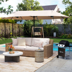 Parasol Haveparasol Markedsparasol Dobbelt Parasol Terrasseparasol med Håndsving Beige Oval 455 x 270 x 240 cm