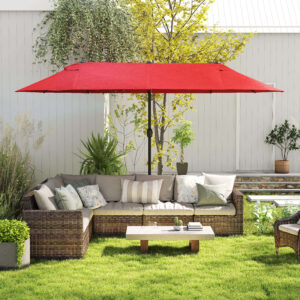 Parasol Haveparasol 455 x 270 cm Markedsparasol Dobbelt Parasol Terrasseparasol med Håndsving Vinrød Oval