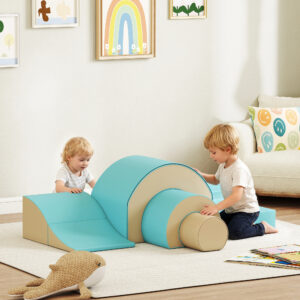 5-delt blødt byggeklodssæt til babyer og småbørn, skum, kunstlæder, 5 kreative former, indendørs sæt til klatring, kravling, leg, grøn