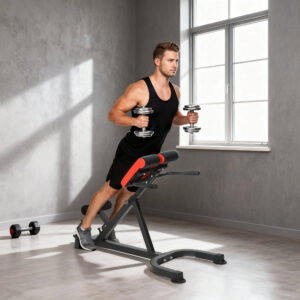 Træningsstol, fitnessbænk, vægtbænk, stål, justerbar, håndtag, rød+sort