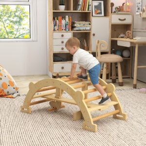 Montessori indendørs klatrestativ, 2-i-1 træklatrebue, til børn 2-4 år, 110x52x45 cm, naturtræ