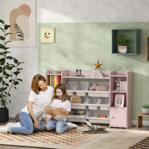 Opbevaringshylde til børn, Hylde til legetøj og bøger, for pæn organisering, 8 aftagelige kasser, lyserød