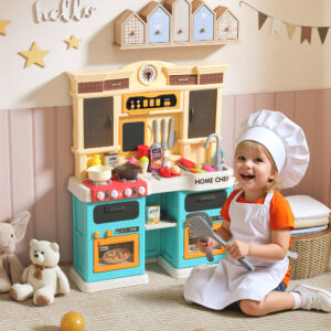Legekøkken med rindende vand, 85-delt tilbehør, elektrisk vandhane, lys, lyde, til børn i alderen 3-6, plastik, grøn
