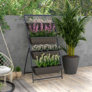 Plantestativ, blomsterstativ, plantehylde, stabelbar, vejrbestandig, 76 cm x 79 cm x 162 cm, brun