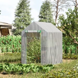 Walk-in polytunnel drivhus med 4 hylder, tomatdrivhus, drivhus, kold ramme med dør, grøn, stål, PE, 120 x 186 x 190 cm