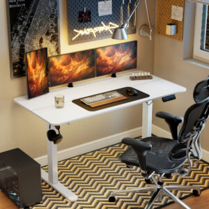 Højdejusterbart Skrivebord 140x70cm Elektrisk Computerbord 4 Memory Ergonomisk Sæde Stående Skrivebordskrog Anti-kollision Hvid