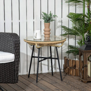 Havebord i bohemestil, PE-rattan, hærdet glas, vejrbestandigt, 50 cm x 50 cm x 50 cm, beige