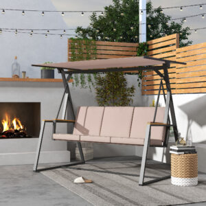 3-personers verandagynge med hynder og justerbart tag op til 300 kg, khaki, 205 x 130 x 175 cm, til have og terrasse