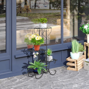 Blomsterhylde metal 4 niveauer plantehylde til havebalkon blomstertrappe sort 45x24,5x80cm dekorativ & stabil