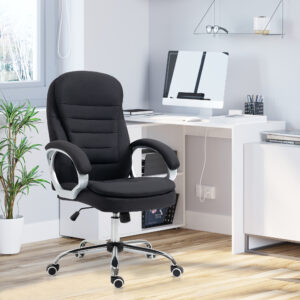 Kontorstol med justerbare armlæn, ergonomisk skrivebordsstol, gyngefunktion, højdejusterbar, sort, linned, 64x75x111-121 cm