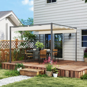 3 x 3 m havepergola med udtrækkeligt tag, pavillon, skyggemarkise, UPF30+, beige