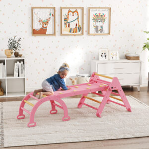 Indendørs klatrestativ, 7 i 1 foldbar klatretrekant med rutsjebane, klatrebue