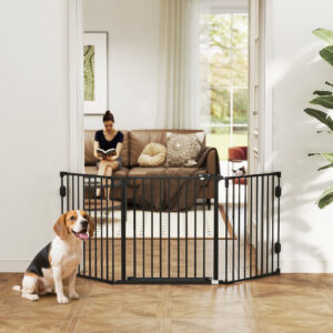 Hundegitter med automatisk dør, justerbar, foldbar, 3 paneler, 202,5 x 76 cm