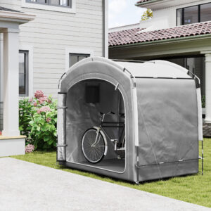 Transportabel cykelgaragetelt til 3-4 cykler med 2 sidelommer, 205 x 140 x 188 cm, mørkegrå