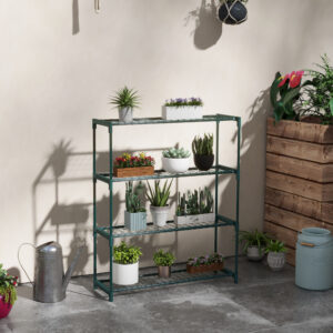 Plantestativ, blomsterstativ, plantestativ, 4 hylder, 89 cm x 28 cm x 107 cm, mørkegrøn