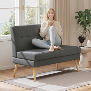 2-personers sofa, tykpolstret ryglæn, træben, tyk polstring, linnedlook, til små rum, grå