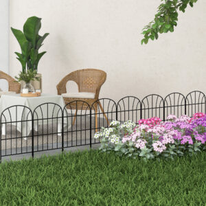 Havehegn dekorativt metalhegn sæt med 8 stikhegn til balkonterrasse sort 93x150cm stabilt og stilfuldt