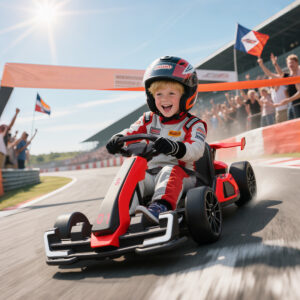 Elektrisk Gokart til Børn 24 V 6-12 km/t Driftkart med Drifttilstand, Langsom Start, 3-vejs Justerbart Sæde Gokart med Displaymusik, Sikkerhedssele Børnekøretøj til 6-12-årige Børn Rød