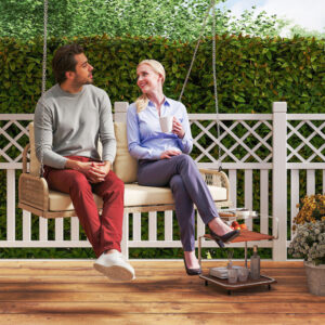 Hollywood gynge, 2-personers, rattan havegynge med hynder og kæder, op til 240 kg, 115 x 66 x 44 cm, beige