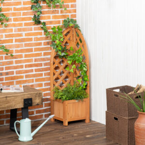 Plantekasse med espalier, til have, terrasse, balkon, naturtræ, brun, 32x32x108cm
