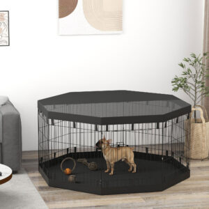 Hvalpegård, hvalpegård med døre, vindue, åndbar net, til små og mellemstore hunde under 20 kg, indendørs og udendørs, 159 x 159 x 76 cm, sort