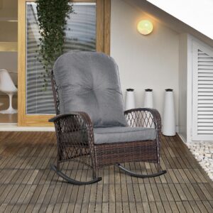 Gyngestol i polyrattan med hynde 75 x 103 x 96 cm, komfortabel gyngestol til have og terrasse, stilfulde loungemøbler i brun