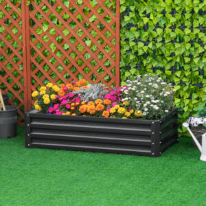 Højbed af stål, rustfri plantekasse 120 x 60 x 30,5 cm, åbent grøntsags- og urtebed til have og altan, grå