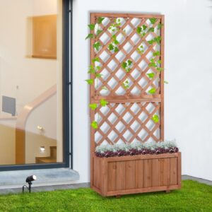 Højbed med espalier 72,5x31,5x149,5cm naturtræ til klatreplanter og blomster