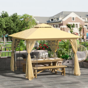Luksus 3x3 m pavillon, havepavillon med dobbelttag, festtelt med sidepaneler, partytelt, havetelt, pagode, beige