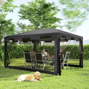 Partytelt 4 x 3 m havepavillon med netsidevægge til balkonterrasse, metal PE mørkegrå, ideel til fester og arrangementer