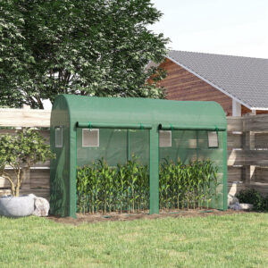 Foliengewächshaus Tomatengewächshaus Treibhaus 300 x 100 x 200 cm mit 4 Fenstern und 2 Türen aus PE-Kunststoff und Stahl, ideal für Garten