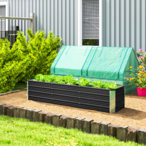 Stålhøjbed XXL havebedplanter mørkegrå med handsker, 183x47x40cm til grøntsager og blomster