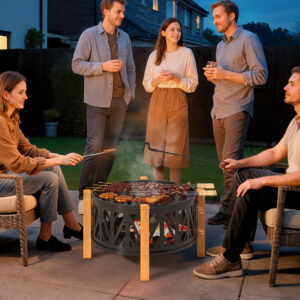 2-i-1 bålfad Ø75 x 58 cm bålfad med gnistbeskyttelse, ildrager, grillrist, sort