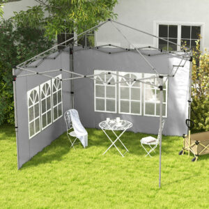 Sæt med 2 sidepaneler til 3x3/3x4 m pavillon, sidevæg med vindue, vandtæt, lysegrå