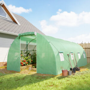 Drivhus i polytunnel med walk-in-funktion, 8 vinduer med insektnet, robust film, stålramme, 6 x 3 x 2 m, grøn