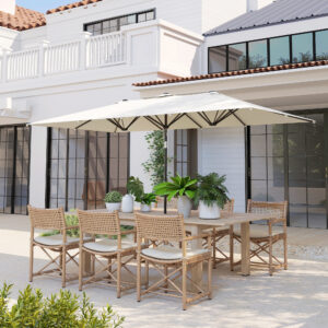 Parasol, 150 x 295 cm haveparasol, dobbelt parasol med justerbar hældningsvinkel, markedsparasol til terrasse, polyester, cremefarvet