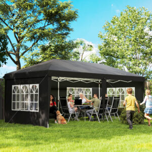 Pavillon ca. 3x6m Vandtæt Pop-up Foldepavillon med 4 sidepaneler, vindue, UV-beskyttelse, bæretaske, sort